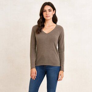 Smartwool Taupe Merino Wool V-Neck Heathered Gray Sweater Women’s Size M